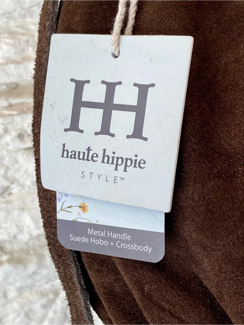 NWT Haute Hippie Brown Suede Hobo Bag/Crossbody with Gold Arched Handle - Picture 12 of 16